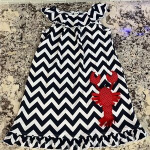 Chevron Patterned Kids Dress with Red Lobster Applique